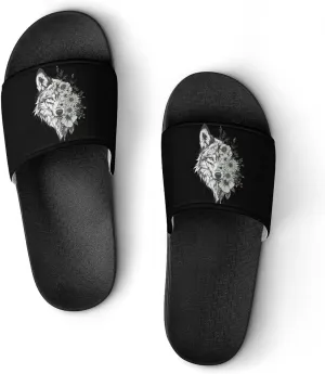 Floral Wolf Men's Slide Sandal Non Slip Shower Shoes Bathroom Slippers for Pool Beach