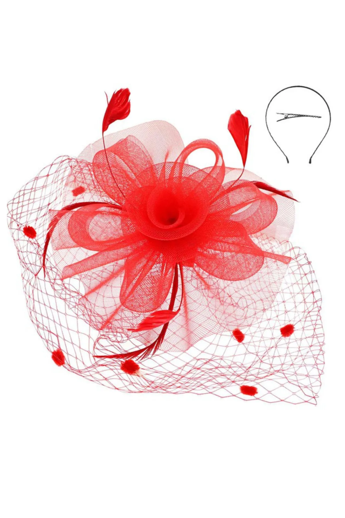 Flower & Polka Dot Mesh Veil Fascinator