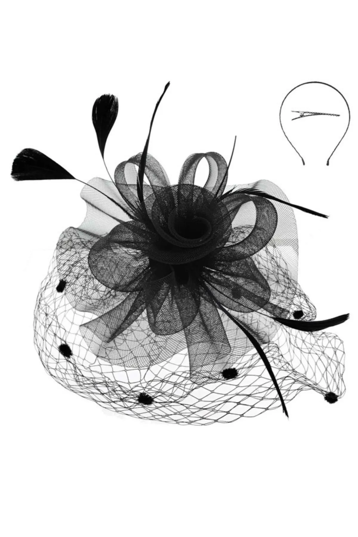Flower & Polka Dot Mesh Veil Fascinator
