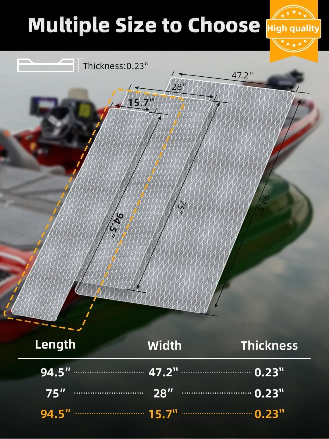 FOCEAN Boat Flooring EVA Foam Boat Decking Marine Mat Non-Slip Self-Adhesive Flooring Sheet for Motorboat Kayak Surfboard Garden Floor Swimming Pools, 94.5''x 15.7'', Grey with White Lines