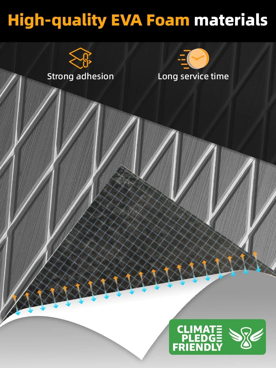 FOCEAN Boat Flooring EVA Foam Boat Decking Marine Mat Non-Slip Self-Adhesive Flooring Sheet for Motorboat Kayak Surfboard Garden Floor Swimming Pools, 94.5''x 15.7'', Grey with White Lines