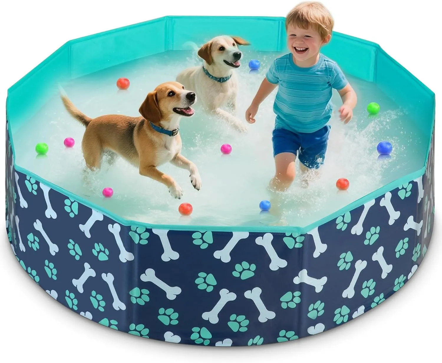 Foldable Dog Pool,Hard Plastic Dog Pools for Large Dogs, Non-Slip & Chew-Resistant Portable Bathtub for Pets, Collapsible Pool for Outdoor Backyard (48" x 12")