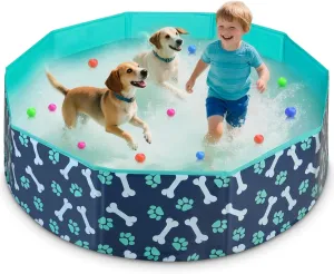 Foldable Dog Pool,Hard Plastic Dog Pools for Large Dogs, Non-Slip & Chew-Resistant Portable Bathtub for Pets, Collapsible Pool for Outdoor Backyard (48" x 12")