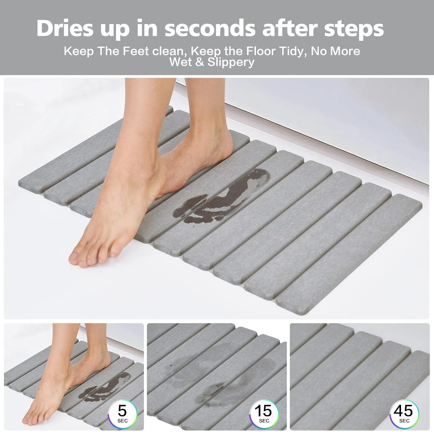 Foldable Stone Bath Mat, Diatomaceous Earth Bath Mat, Non-Slip Super Absorbent Quick Drying Bath Stone Mat, Luxury Bath mat for Bathroom Kitchen Bathtub, 23.4 * 15.4" Gray