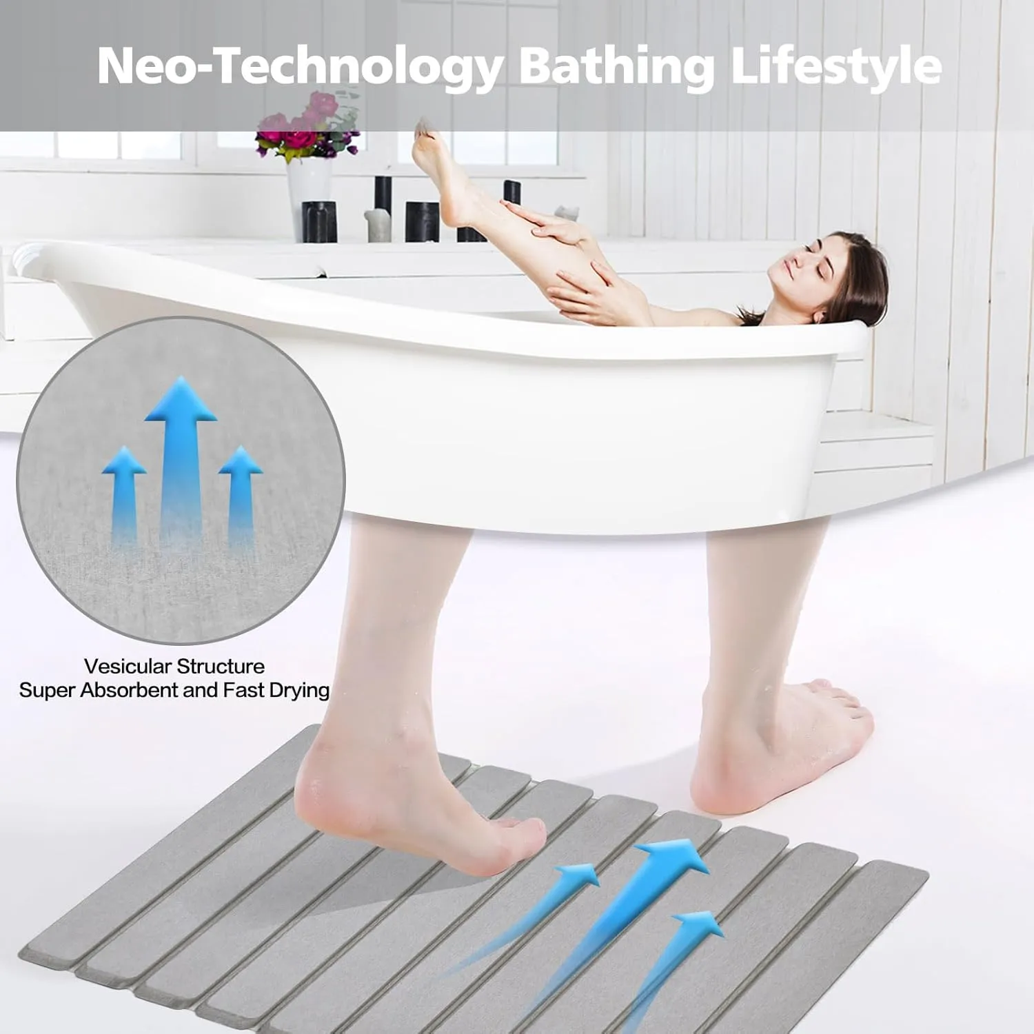 Foldable Stone Bath Mat, Diatomaceous Earth Bath Mat, Non-Slip Super Absorbent Quick Drying Bath Stone Mat, Luxury Bath mat for Bathroom Kitchen Bathtub, 23.4 * 15.4" Gray