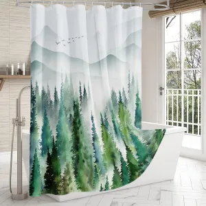 Forest Shower Curtains for Bathroom Mountain Nature Woodland Misty Forest Green Shower Curtain Set Water Repellent Heavy Duty Fabric Cloth Shower Curtain for Bathtubs Hotel, 72" x72"