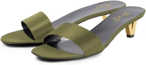 FOWT Women One Strap Open Round Toe Satin Mules Special Low Heel Slip on Sandals Comfortable Fashion Dress Slide Shoes Size 4-16 US