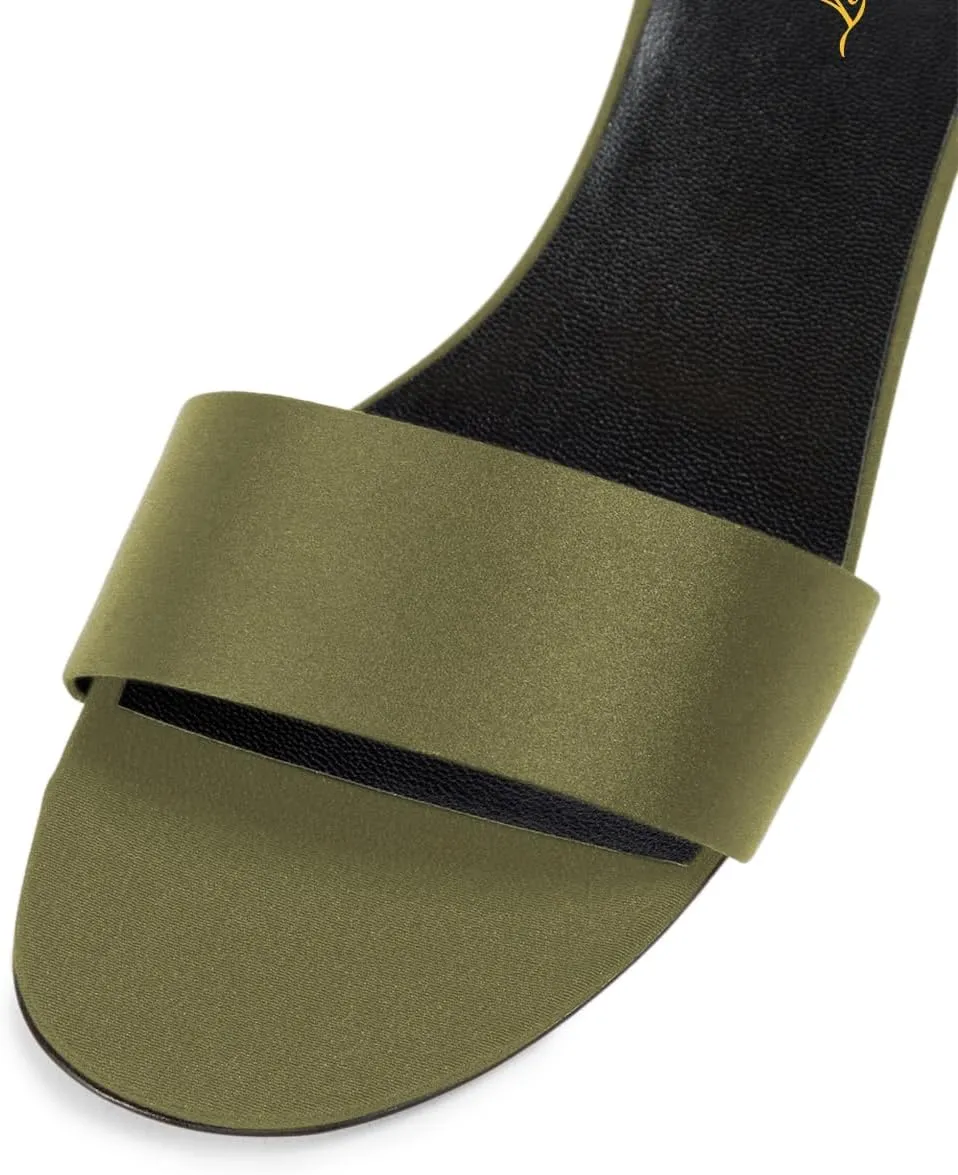 FOWT Women One Strap Open Round Toe Satin Mules Special Low Heel Slip on Sandals Comfortable Fashion Dress Slide Shoes Size 4-16 US