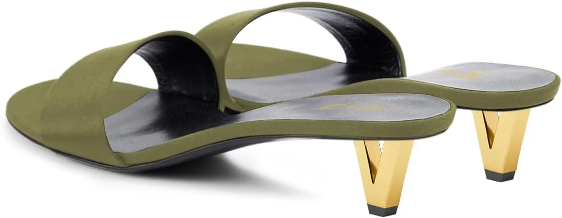 FOWT Women One Strap Open Round Toe Satin Mules Special Low Heel Slip on Sandals Comfortable Fashion Dress Slide Shoes Size 4-16 US
