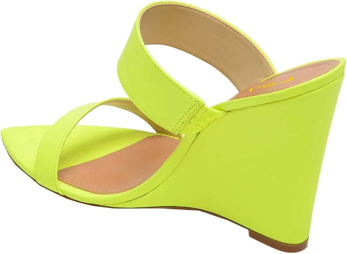 FSJ Women Fashion Open Toe Wedge Sandals High Heels Mules Double Straps Slip On Shoes Size 4-15 US