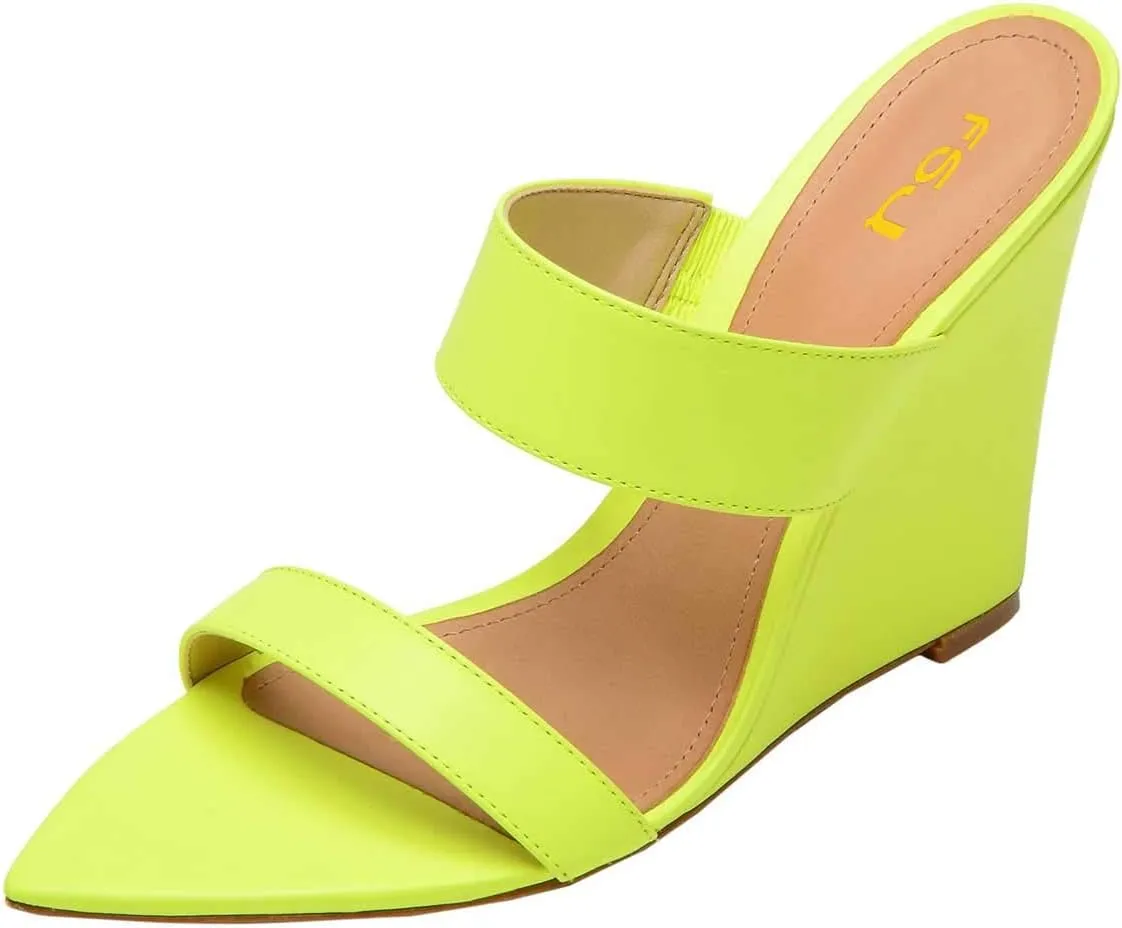 FSJ Women Fashion Open Toe Wedge Sandals High Heels Mules Double Straps Slip On Shoes Size 4-15 US