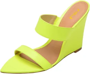 FSJ Women Fashion Open Toe Wedge Sandals High Heels Mules Double Straps Slip On Shoes Size 4-15 US