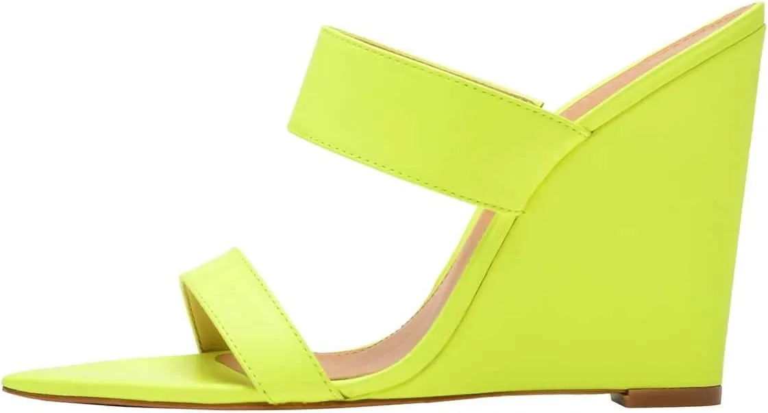 FSJ Women Fashion Open Toe Wedge Sandals High Heels Mules Double Straps Slip On Shoes Size 4-15 US