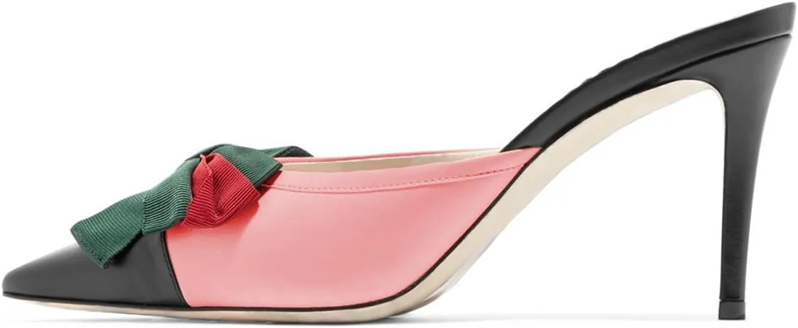 FSJ Women Graceful Stiletto High Heel Sandals Pointed Toe Mules Bow Pump Ladies Shoes US Size 4-15 M