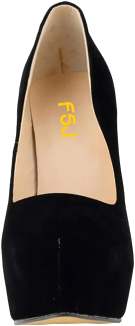 FSJ Women Sexy Round Toe Platform Pumps Stiletto High Heel Slip On Fashion Party Prom Dress Office Formal Shoes Size 4-15 US