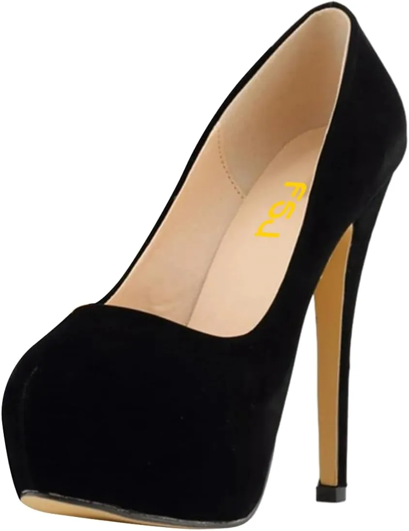 FSJ Women Sexy Round Toe Platform Pumps Stiletto High Heel Slip On Fashion Party Prom Dress Office Formal Shoes Size 4-15 US