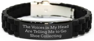 Funny Quote Shoe Collecting Gifts for Her from Friends on Mother's Day - Glide lock Clasp Black Stainless Steel Silicone Adjustable Jewelry