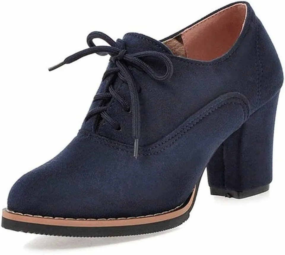 Generic Women’s Block Heel Pumps Comfort Oxfords Shoes Suede Lace up Dress Shoes Chunky Mid Heels Ankle Boots