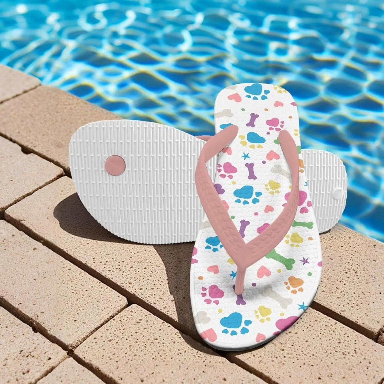 Girl's Flip Flops Kid's Non-Slip Sole Quick Drying Beach Slippers Slide Sandals Pink Straps
