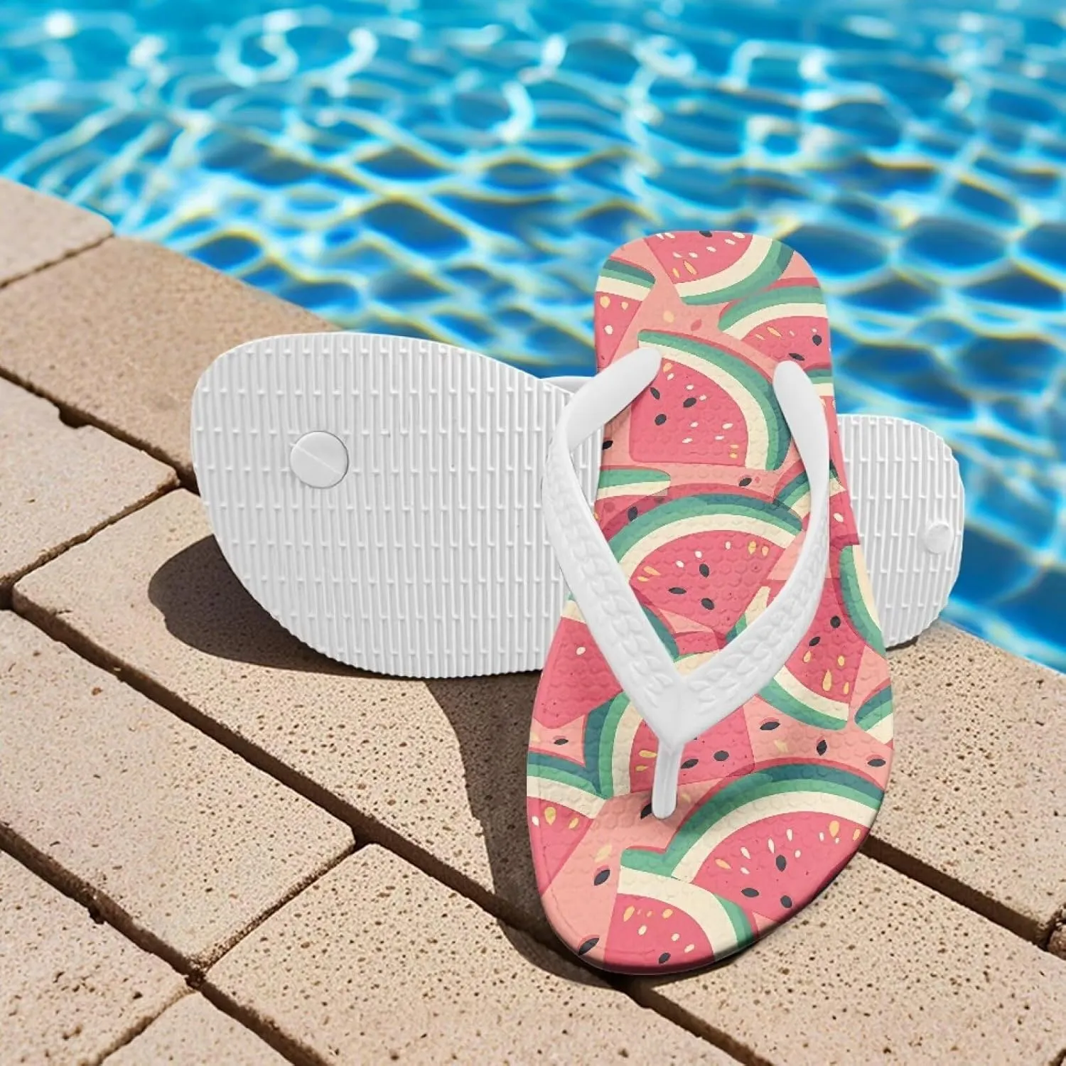Girl's Flip Flops Kid's Non-Slip Sole Quick Drying Beach Slippers Slide Sandals White Straps