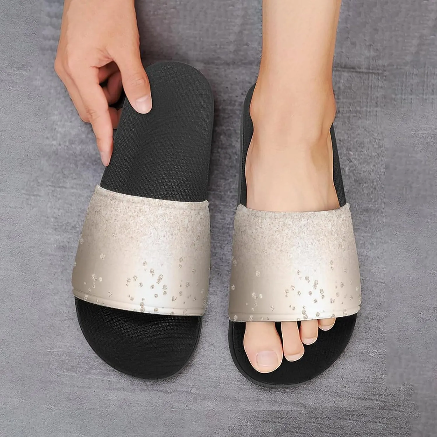 Gold Glitter Ombre Metallic Sparkles Confetti Womens Slide Sandals Non Slip Summer House Slippers for Girls Slip-on Flip Flops
