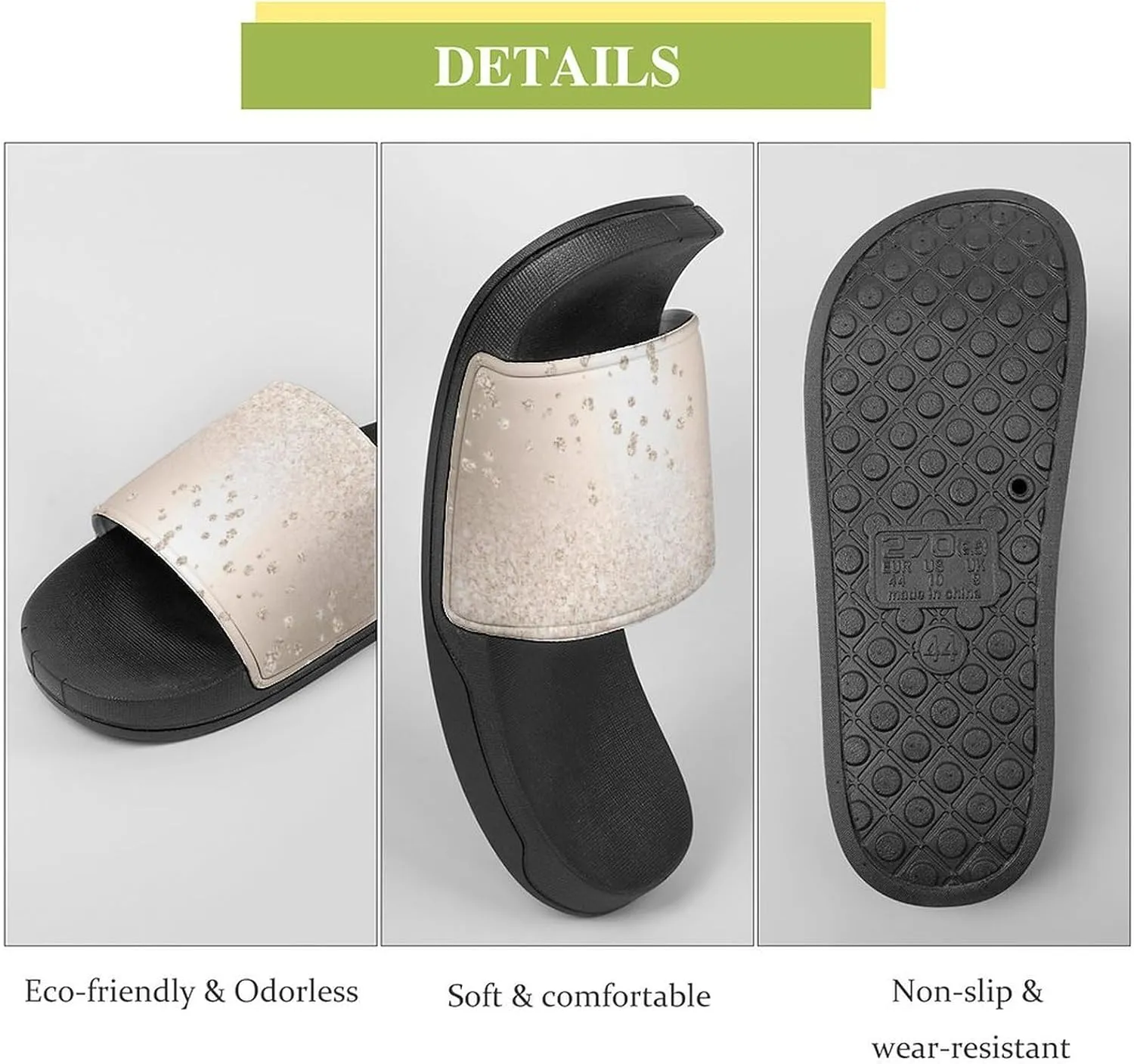 Gold Glitter Ombre Metallic Sparkles Confetti Womens Slide Sandals Non Slip Summer House Slippers for Girls Slip-on Flip Flops