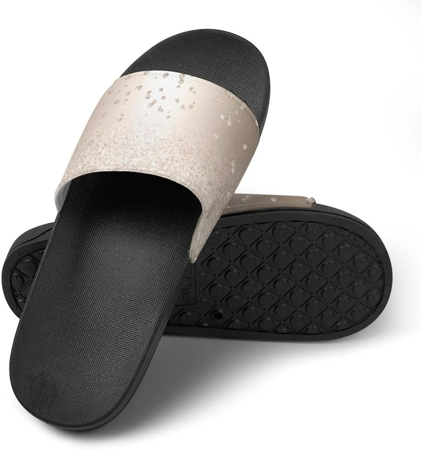 Gold Glitter Ombre Metallic Sparkles Confetti Womens Slide Sandals Non Slip Summer House Slippers for Girls Slip-on Flip Flops