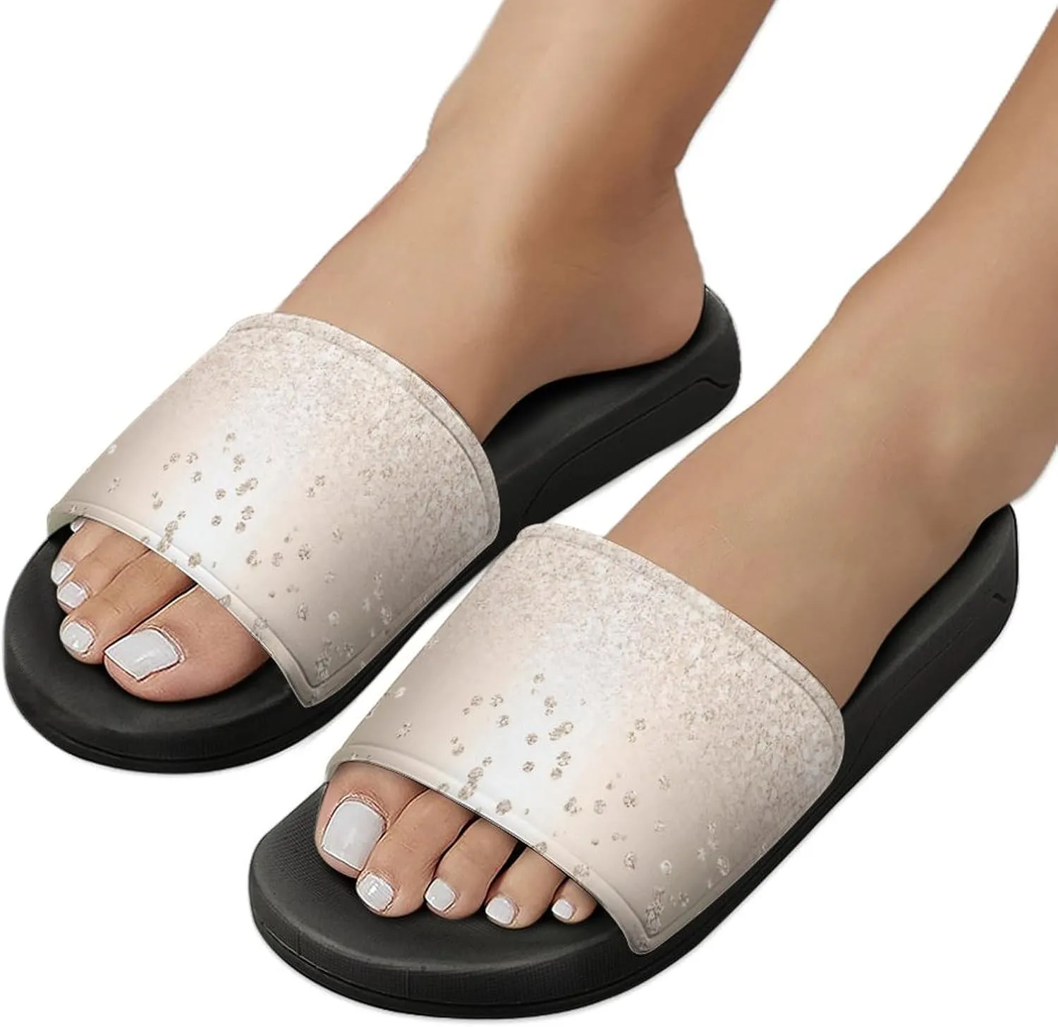 Gold Glitter Ombre Metallic Sparkles Confetti Womens Slide Sandals Non Slip Summer House Slippers for Girls Slip-on Flip Flops