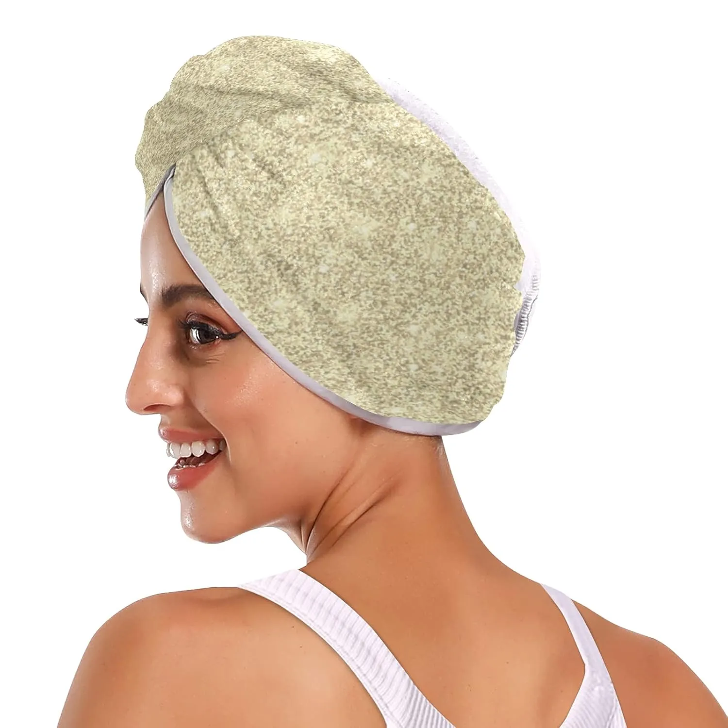 Golden Shiny Gold Glittering Background Yellow Holiday Tinsel 2 Packs Hair Towel Wrap, Absorbent Turban Bath Hair Towel Hat, Quick Drying Hair Towel with Button for Curly, Long, Thick Hair