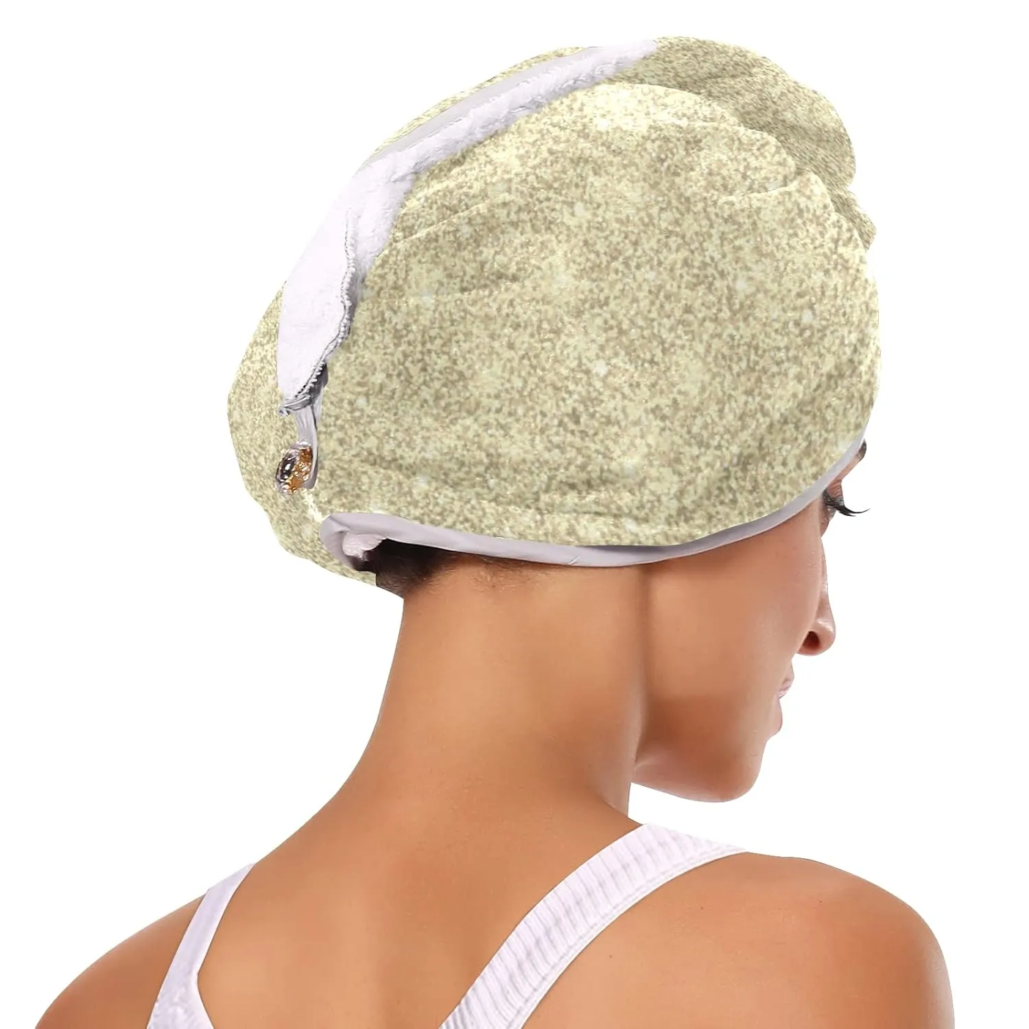 Golden Shiny Gold Glittering Background Yellow Holiday Tinsel 2 Packs Hair Towel Wrap, Absorbent Turban Bath Hair Towel Hat, Quick Drying Hair Towel with Button for Curly, Long, Thick Hair