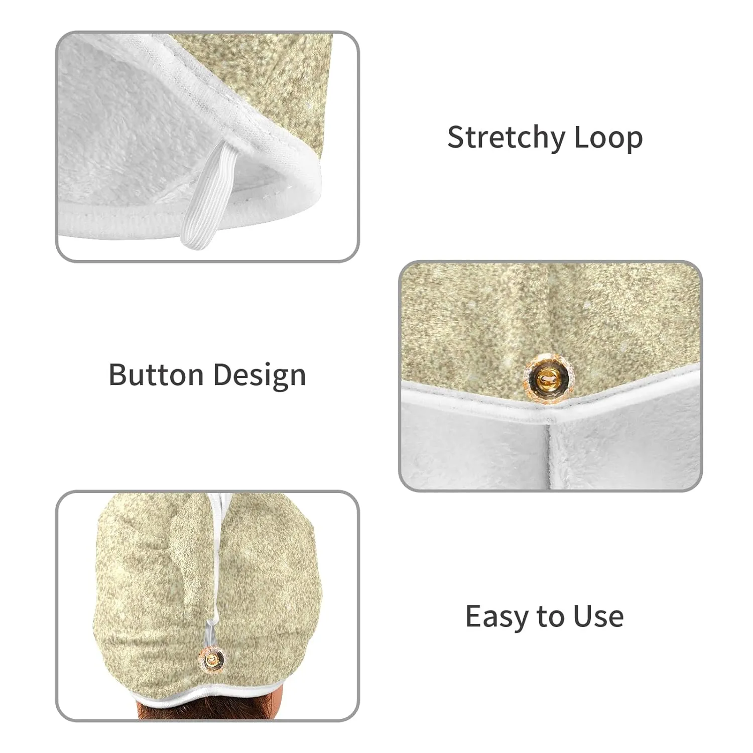 Golden Shiny Gold Glittering Background Yellow Holiday Tinsel 2 Packs Hair Towel Wrap, Absorbent Turban Bath Hair Towel Hat, Quick Drying Hair Towel with Button for Curly, Long, Thick Hair