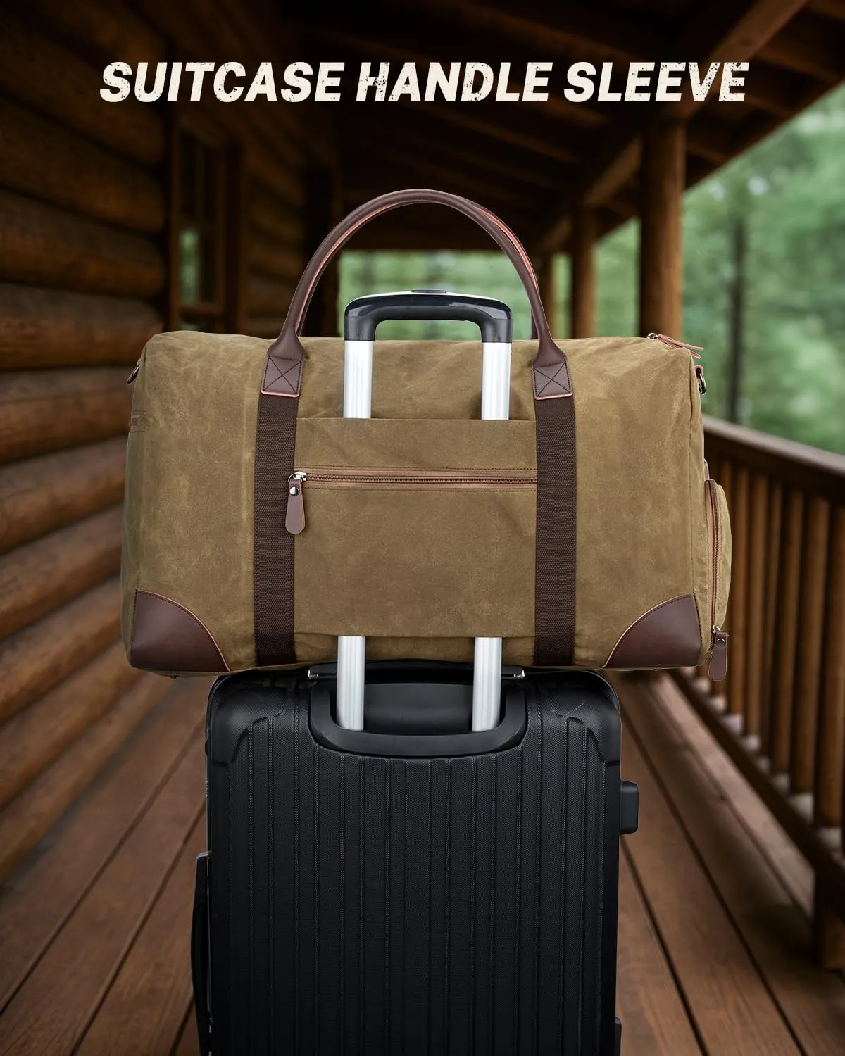 Gonex Waxed Canvas Duffle Bag for Travel, Water-resistant Vintage 55L Duffel Weekender with Shoes Compartment & Luggage Tag, Heavy-duty Overnight Bag with Suitcase Handle Sleeve for Men, Coffee