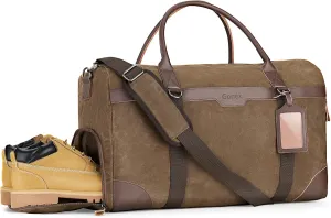 Gonex Waxed Canvas Duffle Bag for Travel, Water-resistant Vintage 55L Duffel Weekender with Shoes Compartment & Luggage Tag, Heavy-duty Overnight Bag with Suitcase Handle Sleeve for Men, Dark Brown