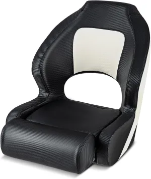 Goplus Sports Flip Up Boat Seat, Captain Bucket Seat w/Thick Sponge Bolster & Waterproof PVC Leather Upholstery, Curve Armrest & Aluminum Hinges, High Back Fishing Boat Chair (1 Pack Black & White)