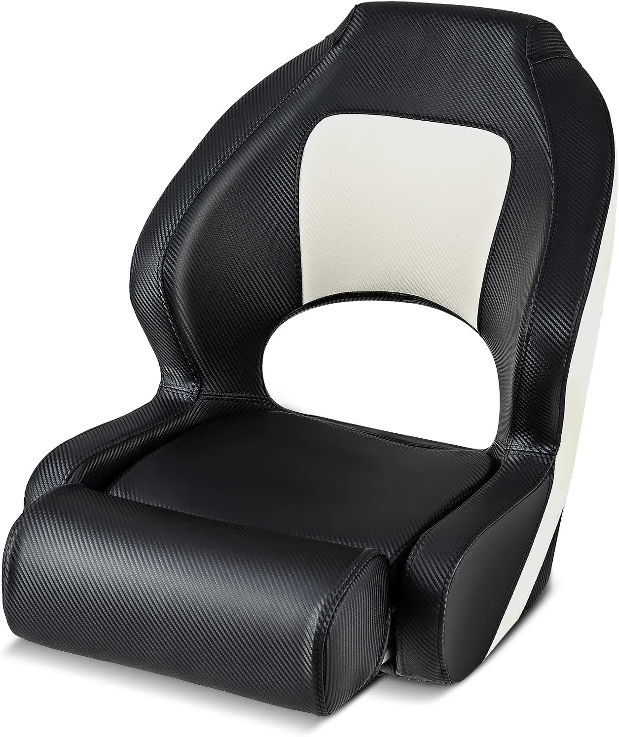 Goplus Sports Flip Up Boat Seat, Captain Bucket Seat w/Thick Sponge Bolster & Waterproof PVC Leather Upholstery, Curve Armrest & Aluminum Hinges, High Back Fishing Boat Chair (1 Pack Black & White)