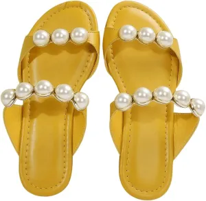 GORGLITTER Women's Pearls Flat Sandals Wedding Open Toe Beach Slide Sandals Dressy Vacation Shoes 2025
