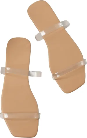GORGLITTER Women's Summer Clear Sandals Double Strappy Slide Flat Sandals Vacation Sandals