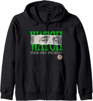 Green Watch Your Own Pockets Kelly Green Color Graphic Zip Hoodie