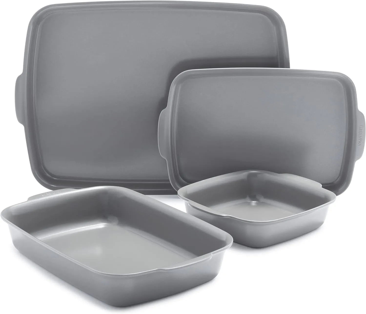 GreenPan Premiere Ovenware Healthy Ceramic Nonstick 4 Piece Bakeware Set, PFOA and PFAS-Free, Rectangular, Square, Quarter, Half Sheet Baking Pans, Warp-Free, Oven Safe to 600F, Dishwasher Safe, Gray