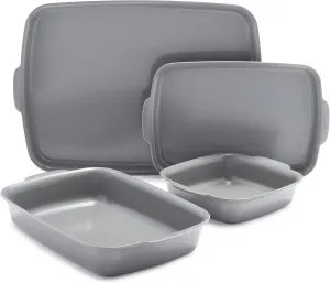 GreenPan Premiere Ovenware Healthy Ceramic Nonstick 4 Piece Bakeware Set, PFOA and PFAS-Free, Rectangular, Square, Quarter, Half Sheet Baking Pans, Warp-Free, Oven Safe to 600F, Dishwasher Safe, Gray