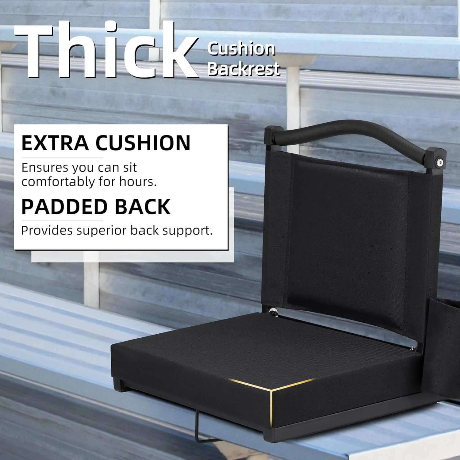 HABUTWAY Stadium Seat with Back Support and Thick Cushion Wide Bleacher Chairs with Back and Cushion Hold up 350lbs Stadium Chair with Shoulder Strap and Pocket