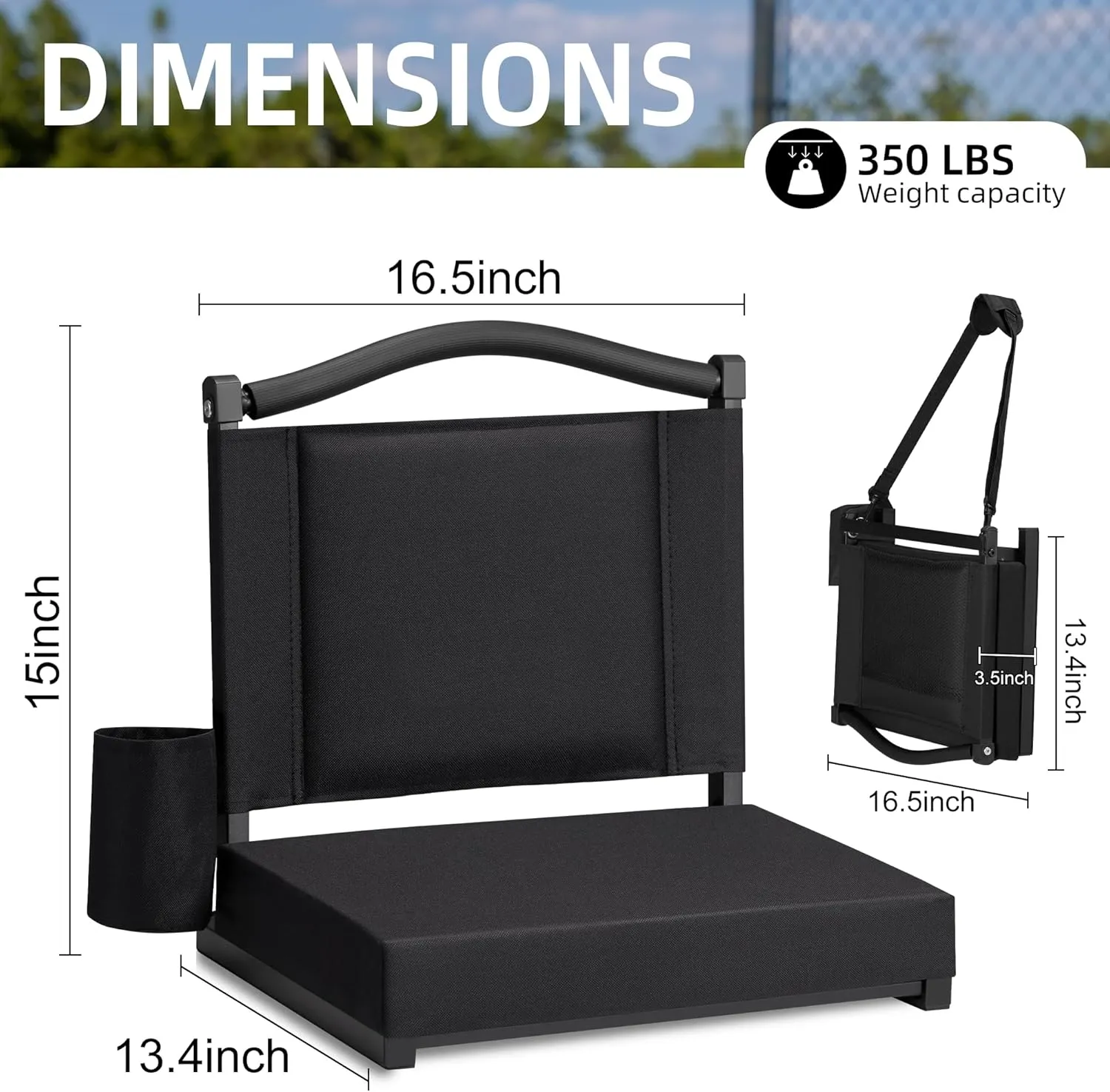 HABUTWAY Stadium Seat with Back Support and Thick Cushion Wide Bleacher Chairs with Back and Cushion Hold up 350lbs Stadium Chair with Shoulder Strap and Pocket