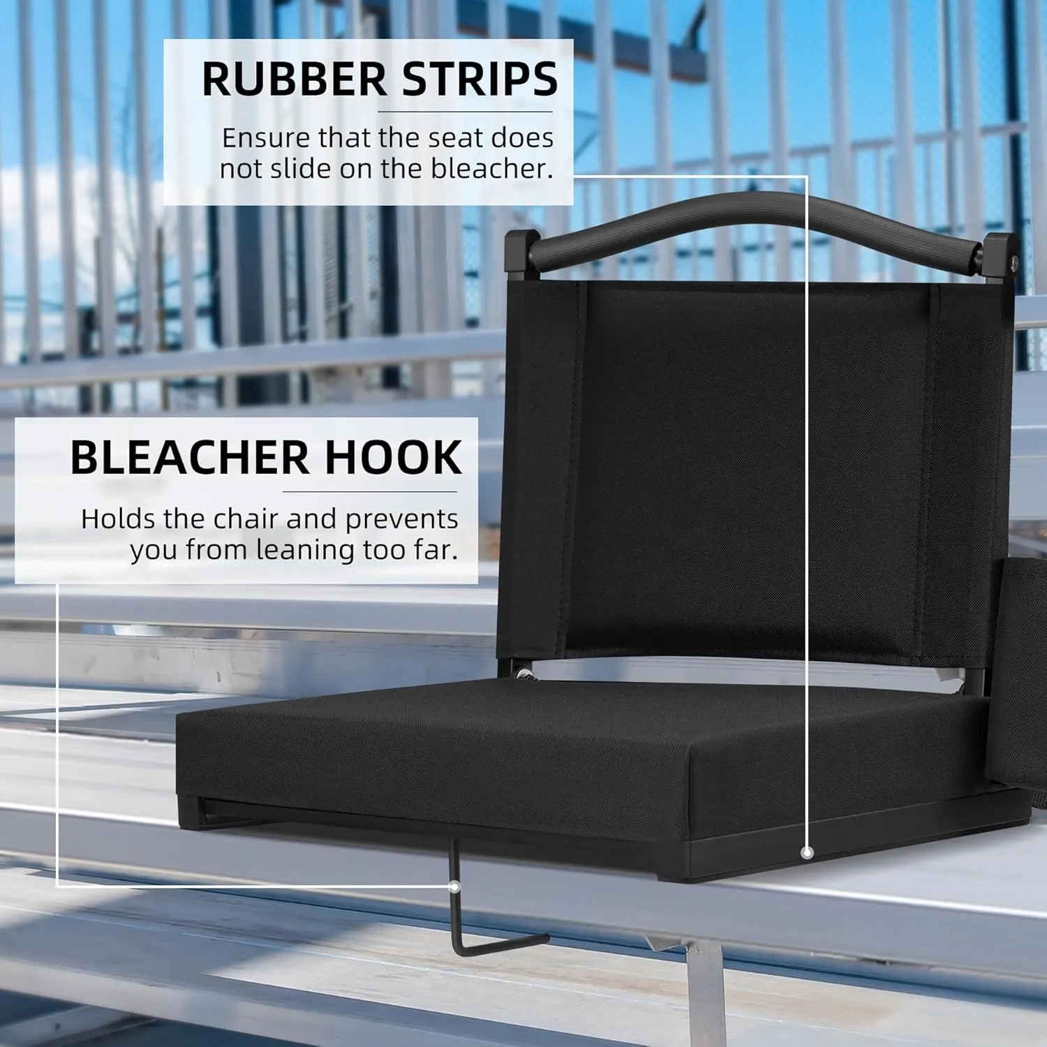 HABUTWAY Stadium Seat with Back Support and Thick Cushion Wide Bleacher Chairs with Back and Cushion Hold up 350lbs Stadium Chair with Shoulder Strap and Pocket