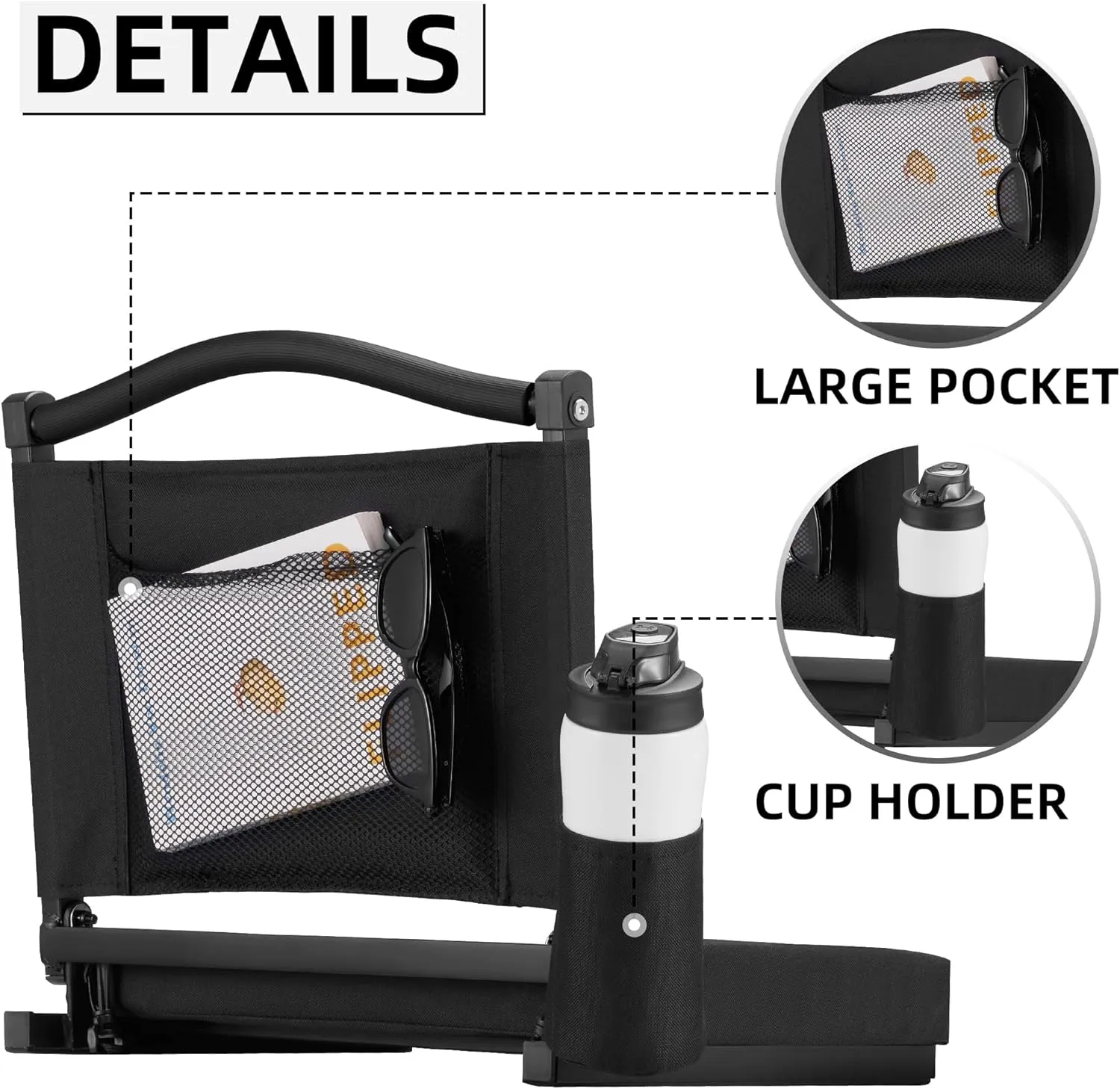 HABUTWAY Stadium Seat with Back Support and Thick Cushion Wide Bleacher Chairs with Back and Cushion Hold up 350lbs Stadium Chair with Shoulder Strap and Pocket