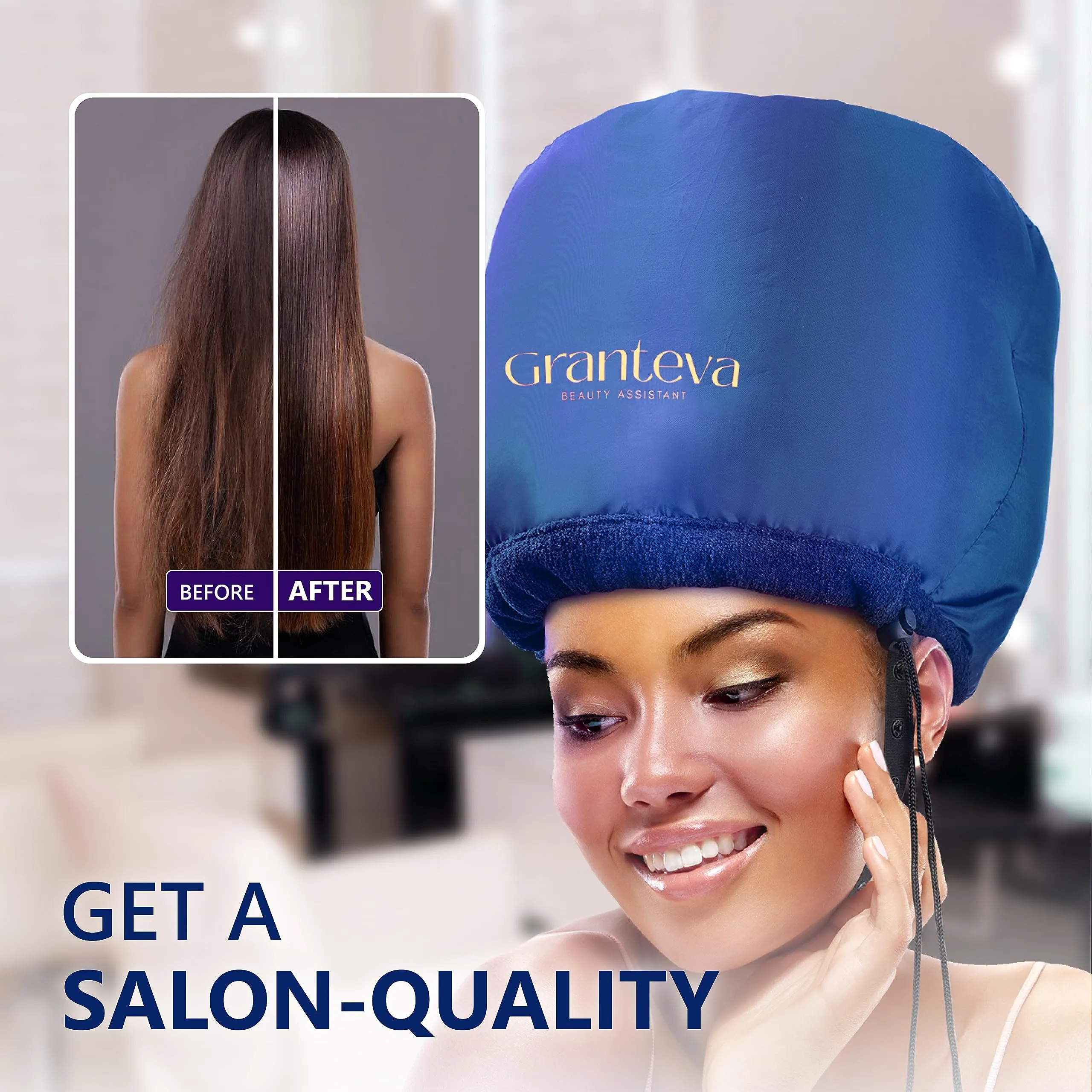 Hair Dryer Bonnet with Integrated Headband - Reduces Heat Around Ears & Neck, Blow Dryer Attachment for Faster Drying, Hair Drying Cap/Hood - Set of 2