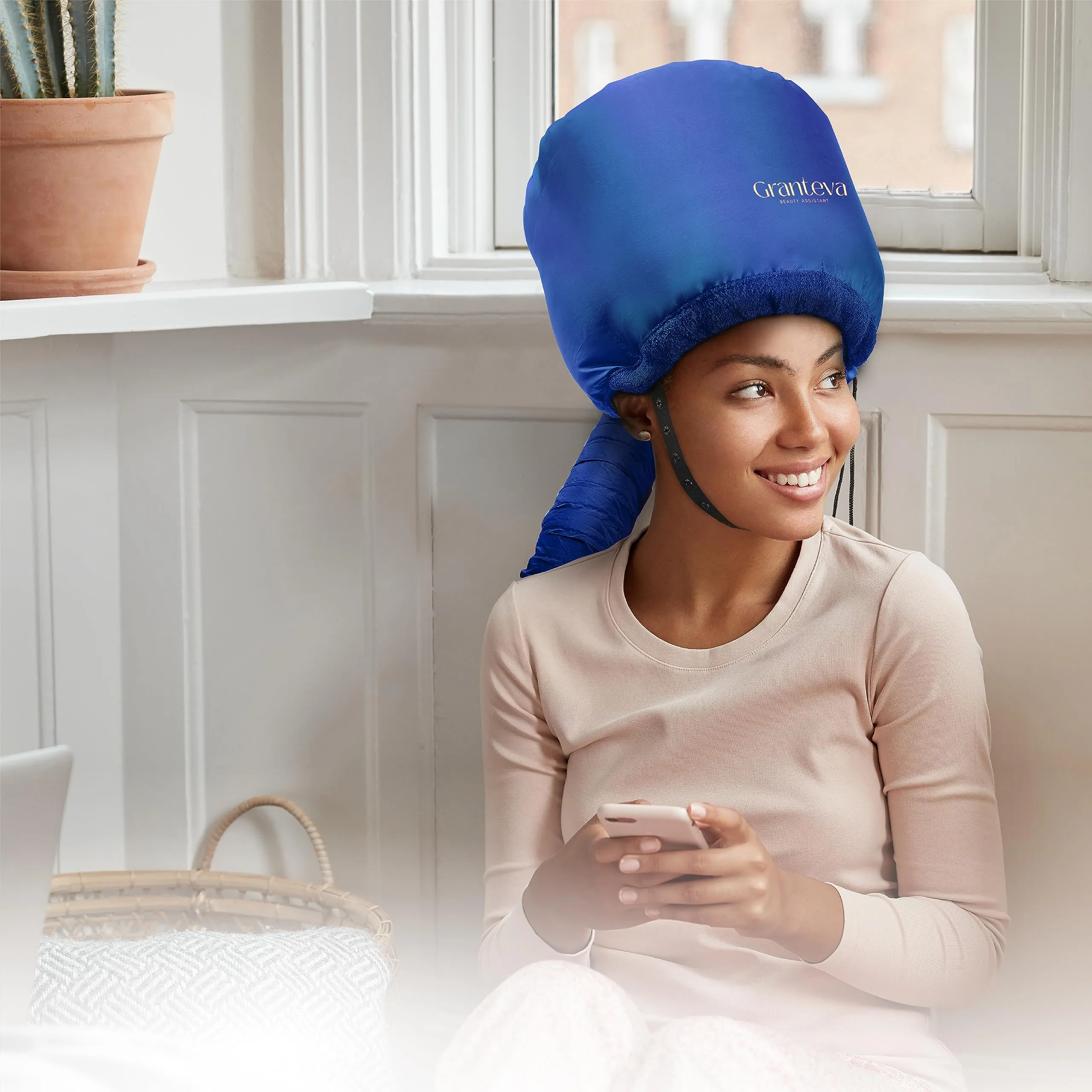 Hair Dryer Bonnet with Integrated Headband - Reduces Heat Around Ears & Neck, Blow Dryer Attachment for Faster Drying, Hair Drying Cap/Hood - Set of 2
