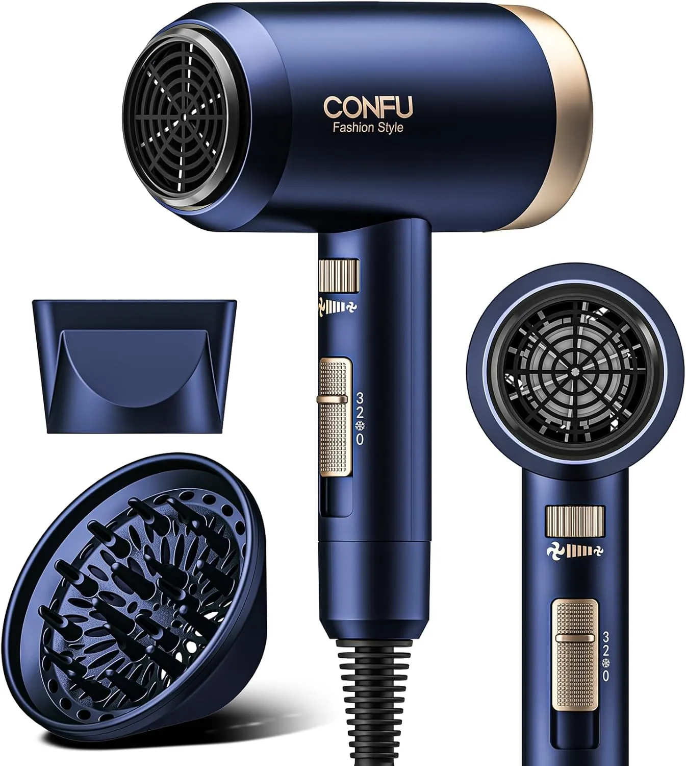 Hair Dryers for Women, CONFU Hair Dryer with Diffuser, Blow Dryers for Men, Hairdryer with Diffuser Attachment, Portable Lightweight Fast Drying Negative Ion Hairdryer for Home