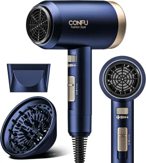 Hair Dryers for Women, CONFU Hair Dryer with Diffuser, Blow Dryers for Men, Hairdryer with Diffuser Attachment, Portable Lightweight Fast Drying Negative Ion Hairdryer for Home