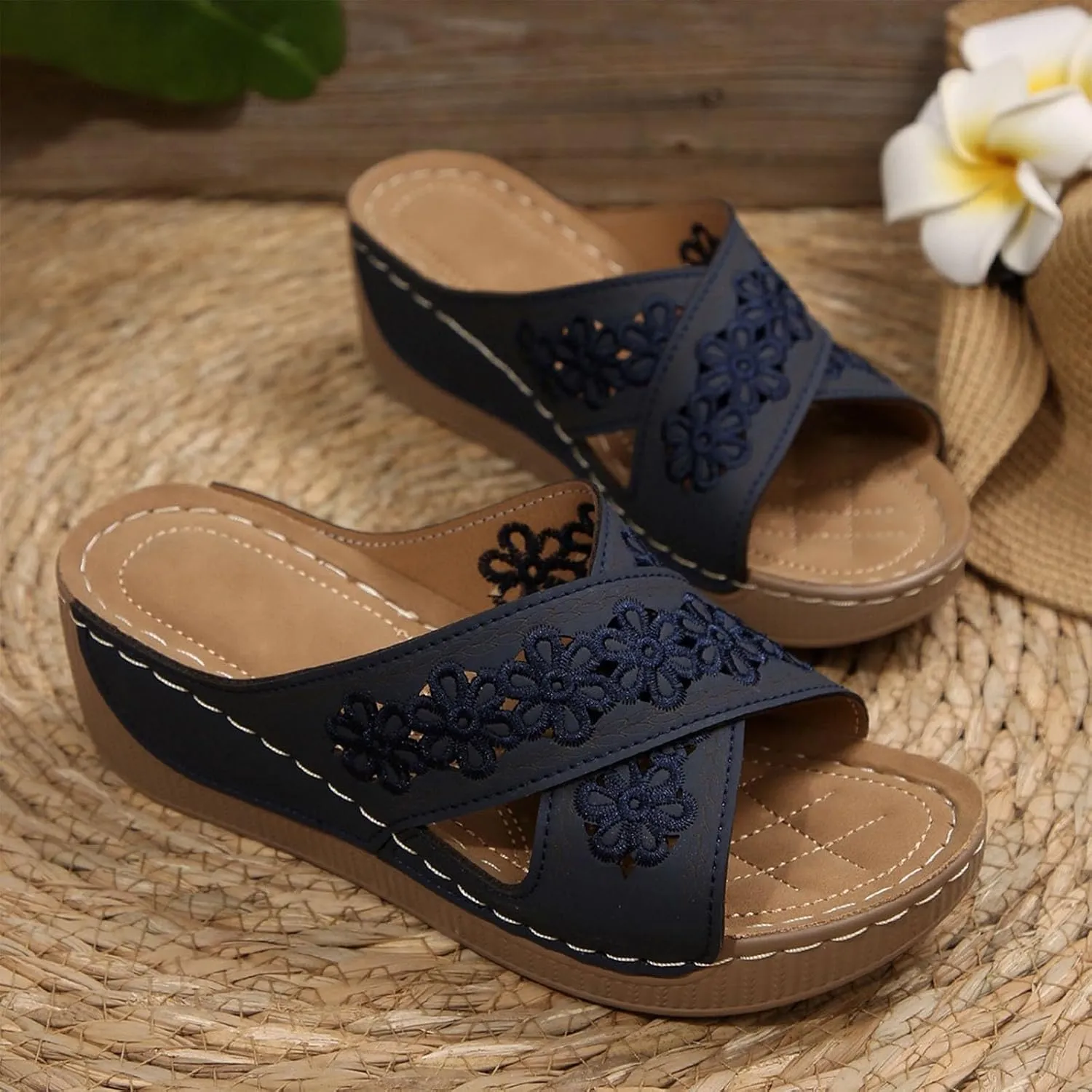 Handmade Orthopedic Shoes for Women Summer Dressy Ladies Sandals Criss Cross Hollow Slipper Comfy Arch Support Wedge