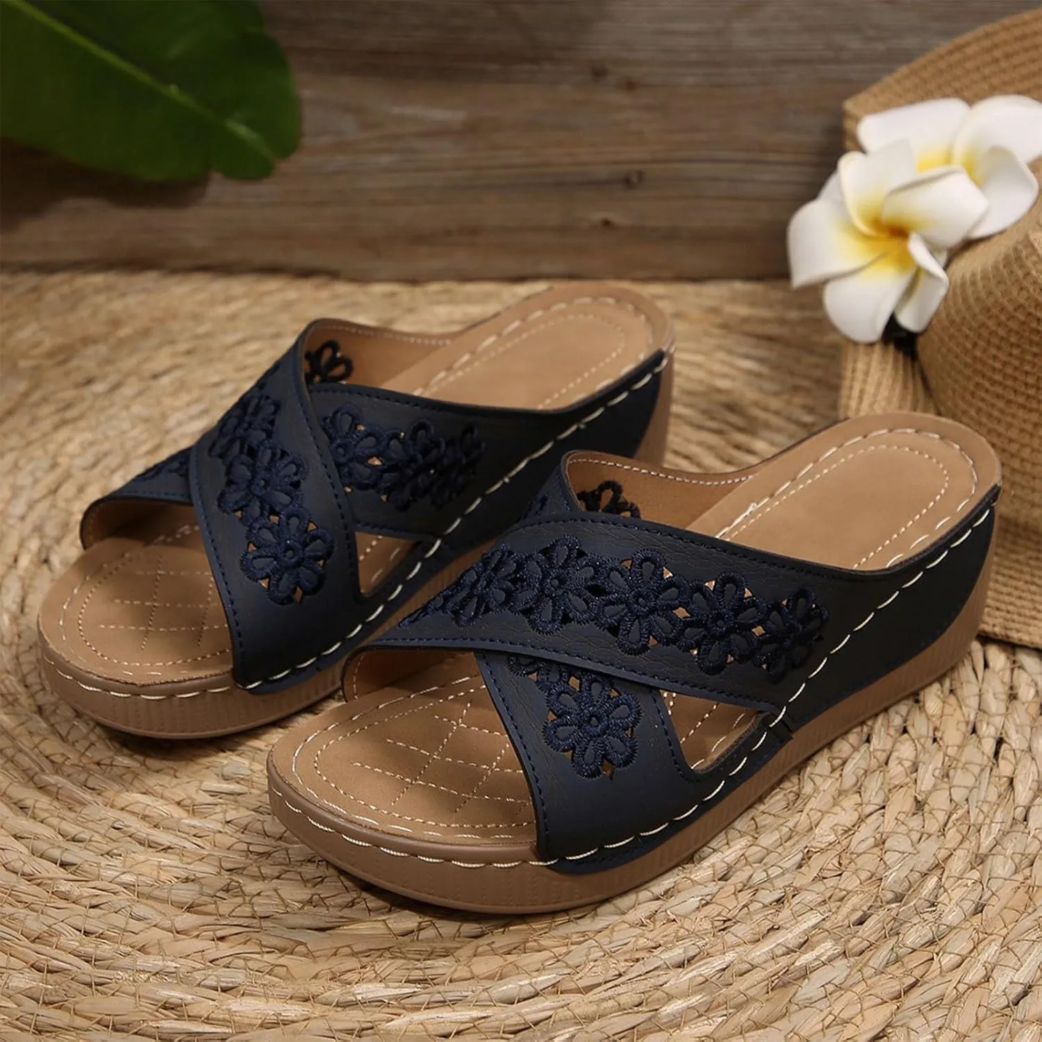 Handmade Orthopedic Shoes for Women Summer Dressy Ladies Sandals Criss Cross Hollow Slipper Comfy Arch Support Wedge